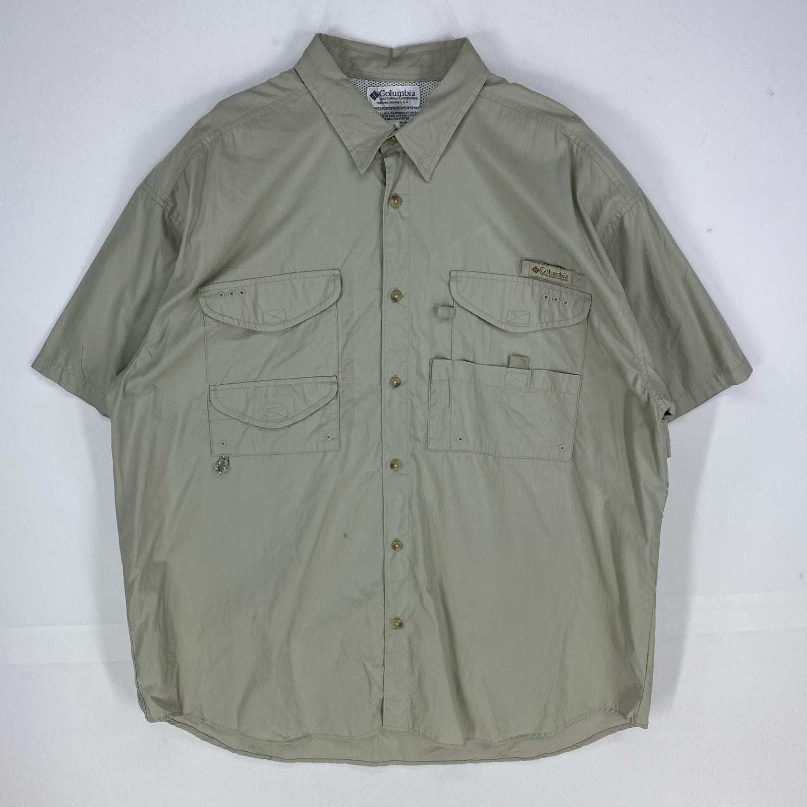 古着 コロンビア Columbia 半袖シャツ PFG フィッシング ショートスリーブ ワンポイントロゴ XL  ベージュ系 メンズ