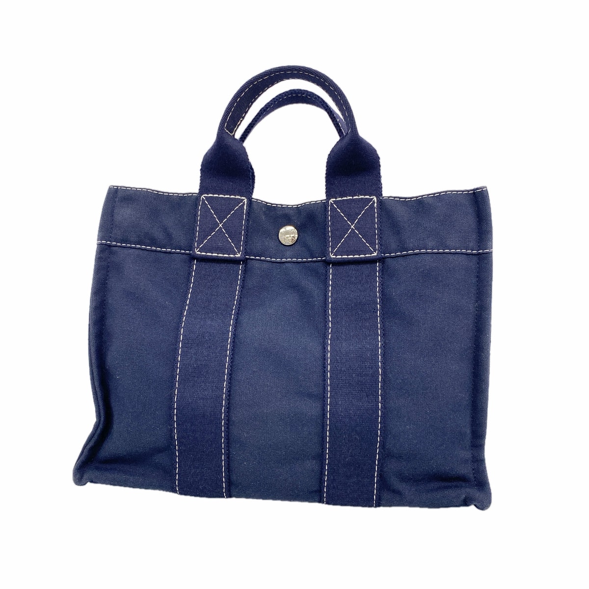 【6ie7363】エルメス ハンドバッグ ドーヴィルPM キャンバス ネイビー シルバー金具【中古】レディース