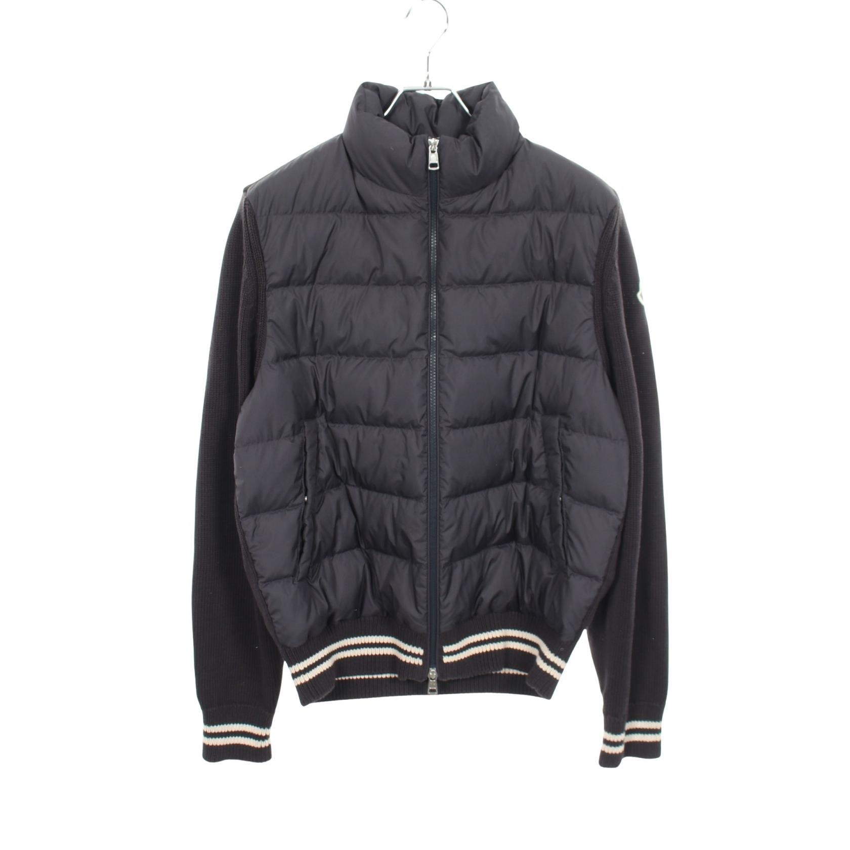モンクレール MONCLER ニット 切替 ダウンジャケット 衣料品 アウター ポリエステル レディース ネイビー系 / ホワイト系 【中古】