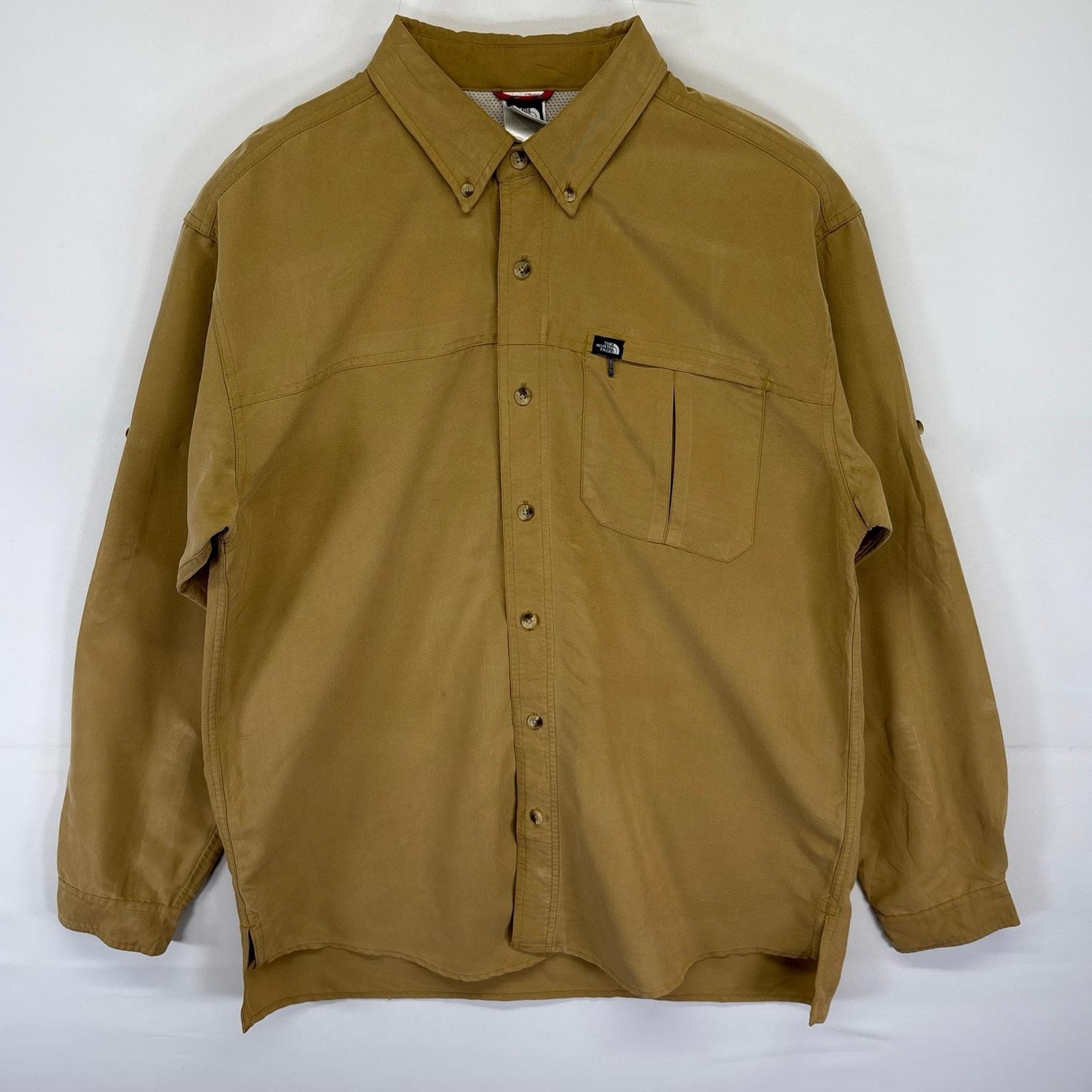 古着 ザ・ノースフェイス THE NORTH FACE 長袖シャツ ボタンダウン ワンポイントロゴ 無地 アウトドア L ブラウン系 メンズ