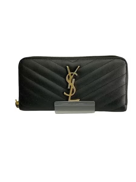 Saint Laurent Monogram Zip Around Wallet In Grain De Poudre Embossed Leather "Black"
