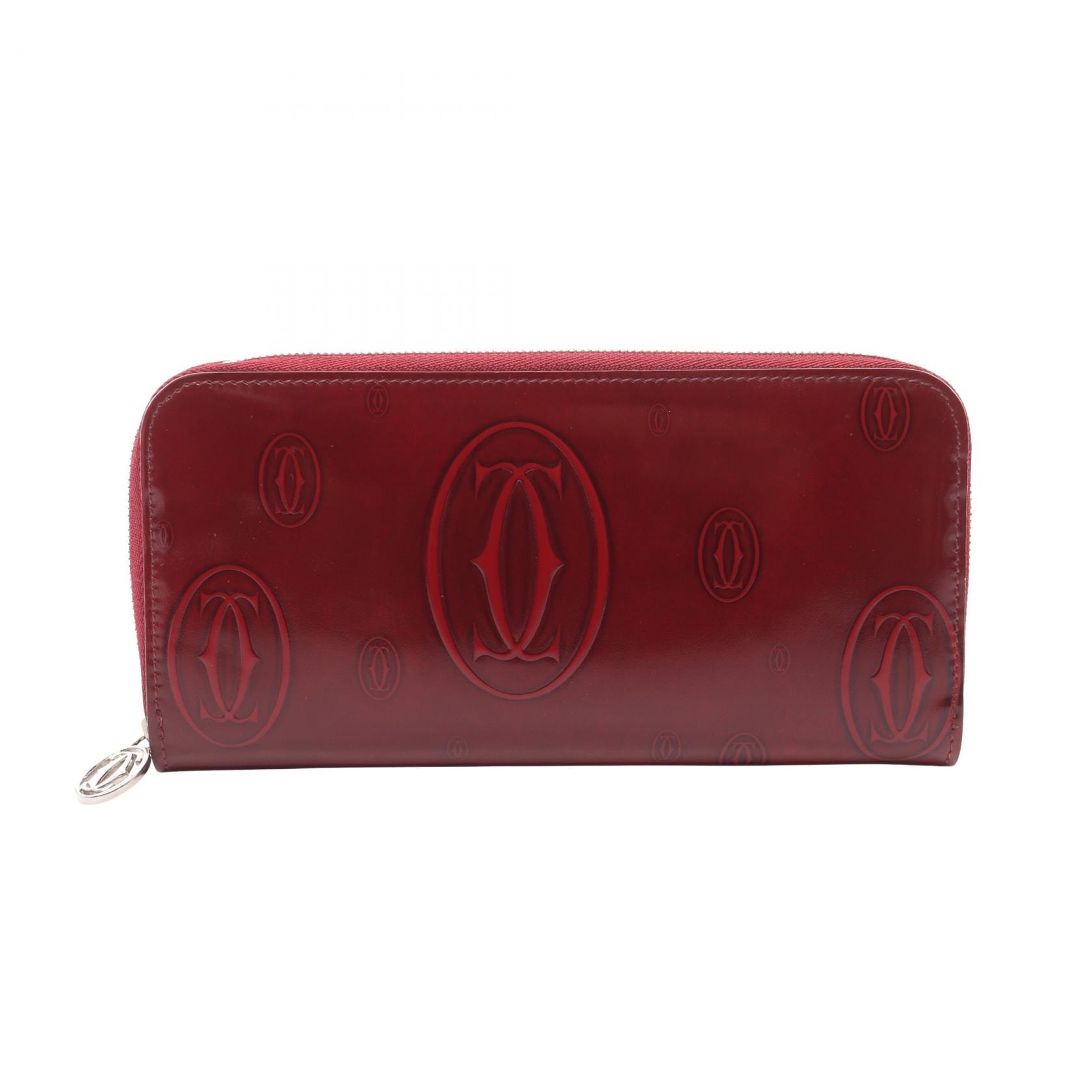 カルティエ CARTIER ハッピーバースデー ラウンド長財布 財布 パテントレザー レディース ボルドー系 【中古】