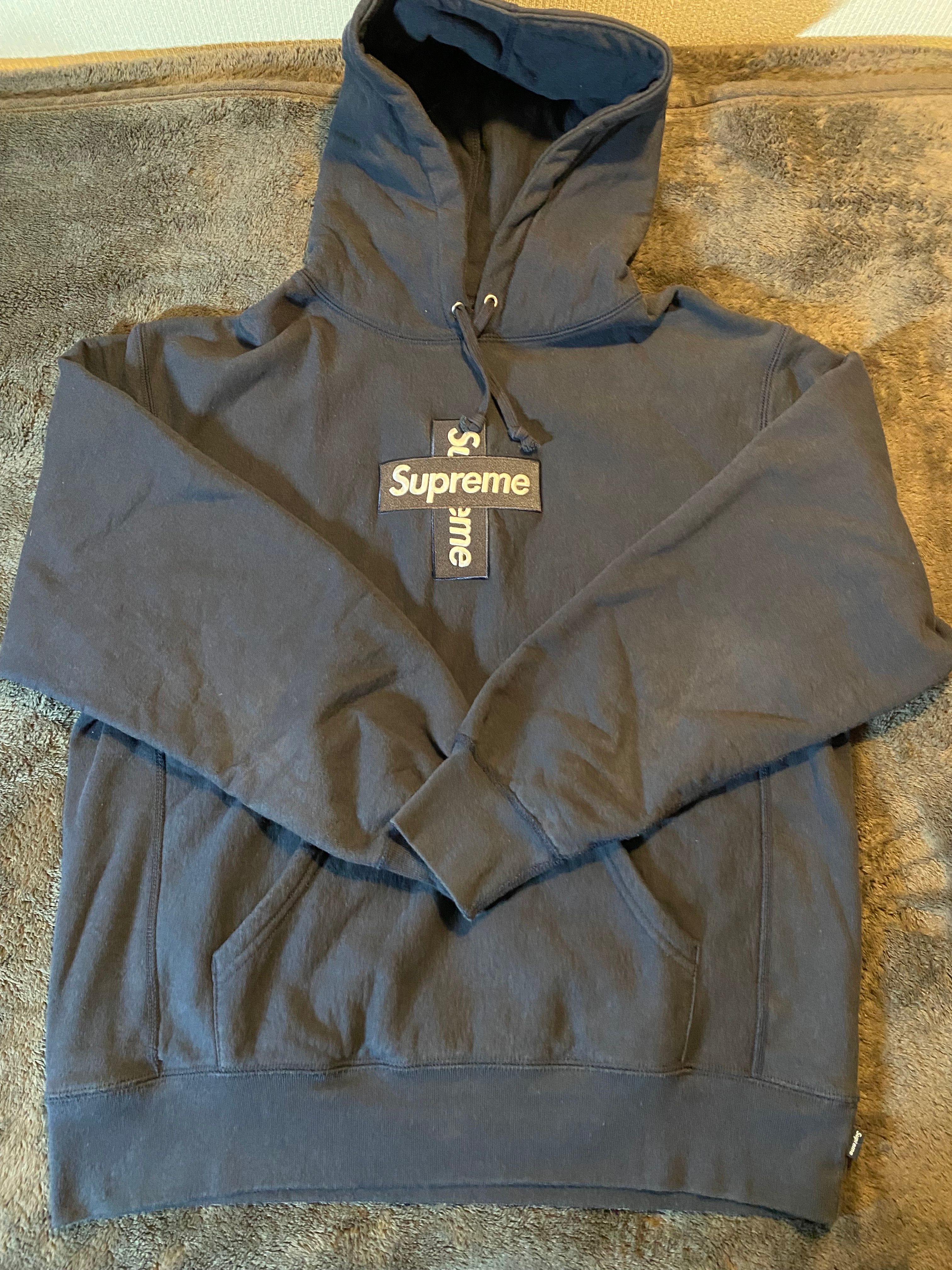 Supreme Cross Box Logo Hooded Sweatshirt "Navy"