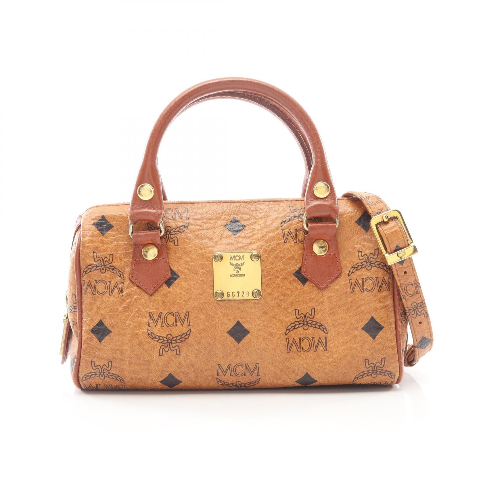 エム・シー・エム MCM ヴィセトス 2WAY トートバッグ バッグ PVCコーティングキャンバス レザー レディース ブラウン系 【中古】