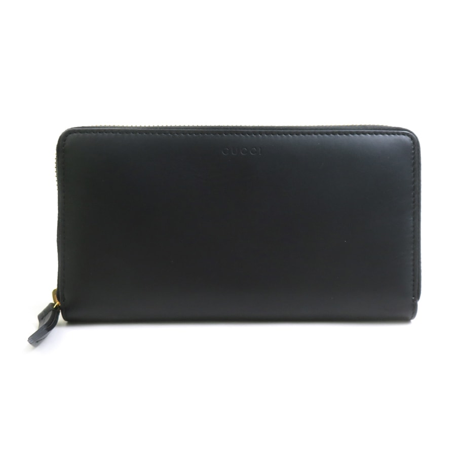 グッチ GUCCI ラウンドファスナー長財布 レザー ブラック ユニセックス 410102【中古】 h32342k