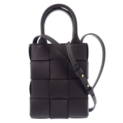 ボッテガヴェネタ BOTTEGA VENETA ミニ カセットトート 747755_VMAY1_8425 2WAYバッグ ラムスキン ブラック レディース メンズ【中古】【Aランク】