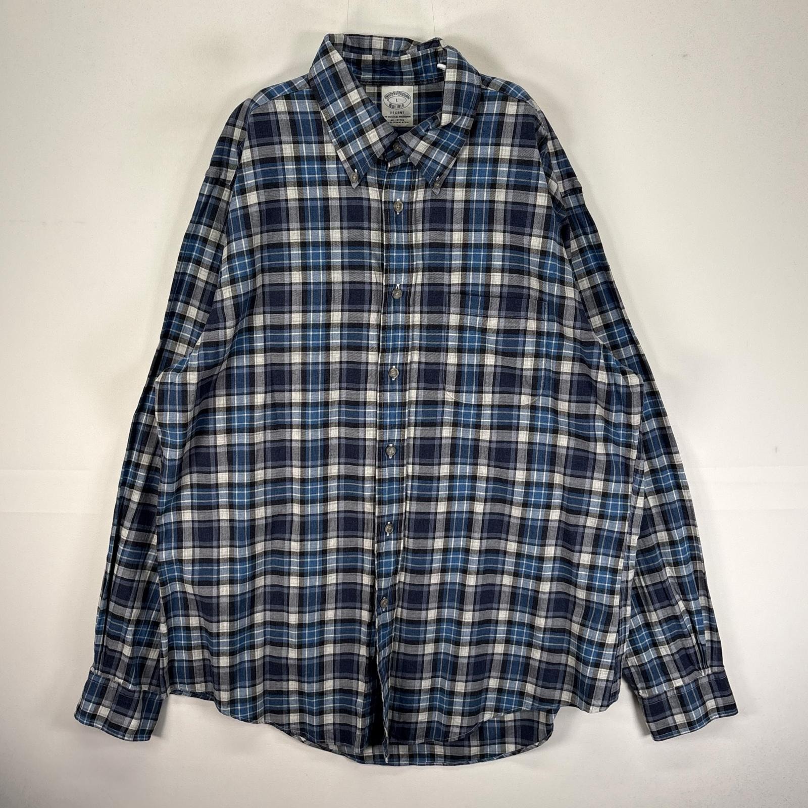古着 ブルックスブラザーズ Brooks Brothers 長袖シャツ ボタンダウン 胸ポケット L  ブルー系 チェック メンズ