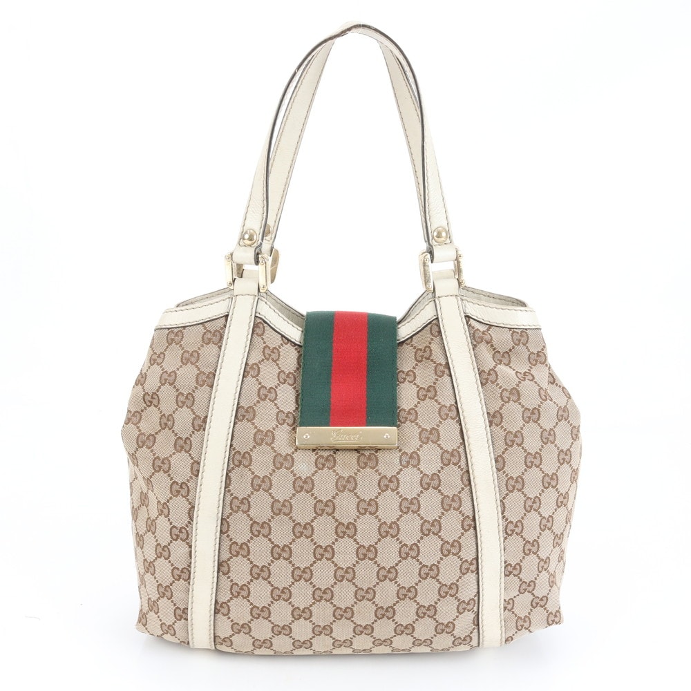 ■美品 グッチ GGキャンバス シェリー ライン233607 トート バッグ