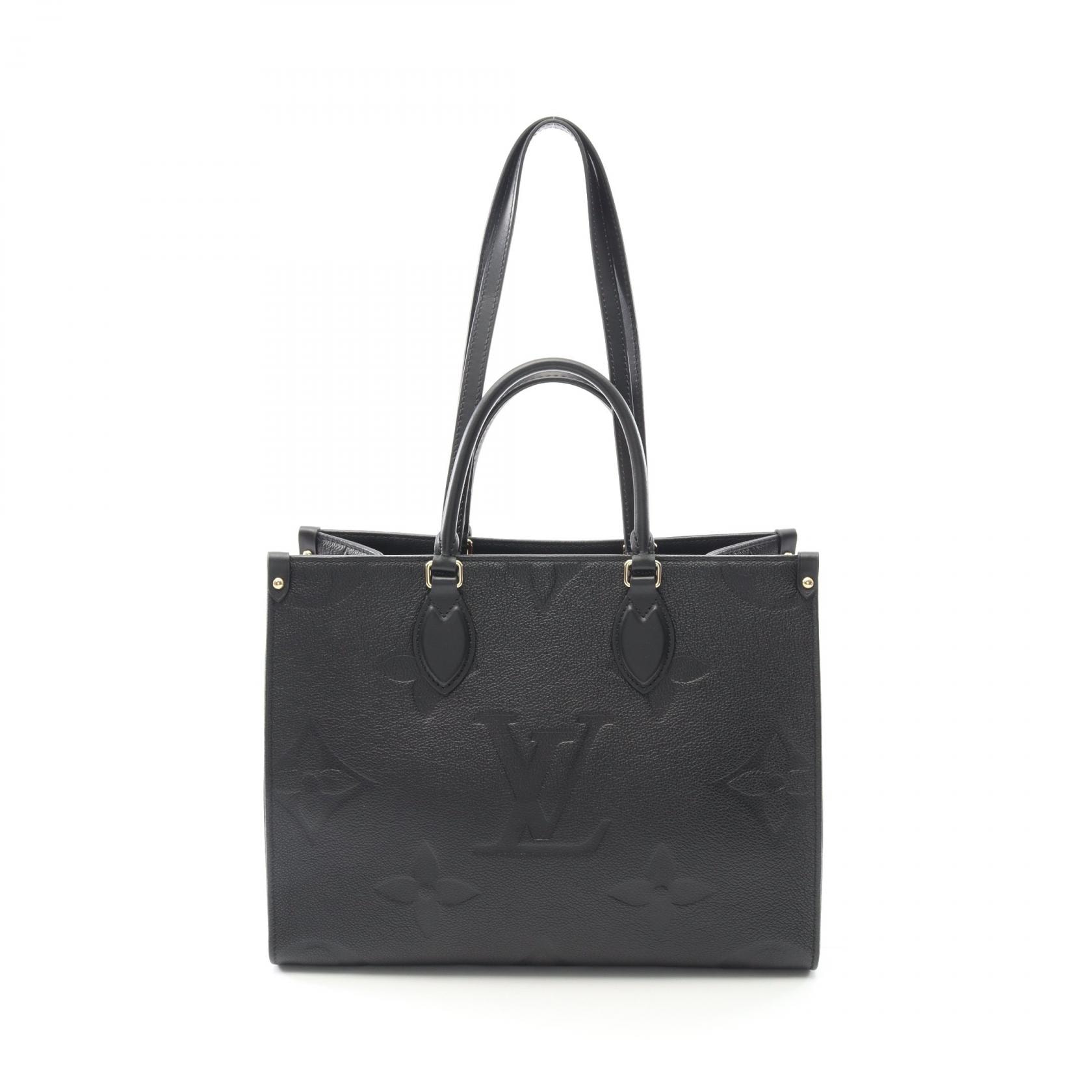 ルイ・ヴィトン LOUIS VUITTON オンザゴーMM トートバッグ バッグ レザー モノグラム・アンプラント ノワール レディース ブラック系 M45595 【中古】
