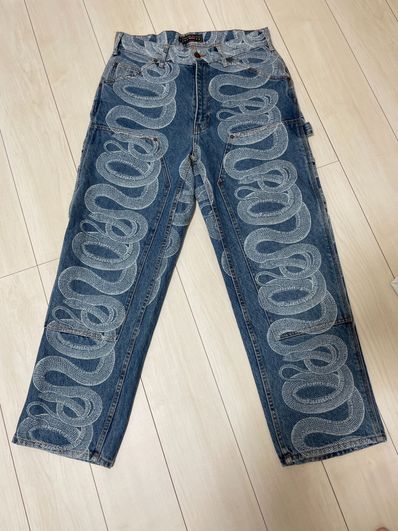 Supreme x HYSTERIC GLAMOUR Snake Double Knee Denim Painter Pant "Blue"
