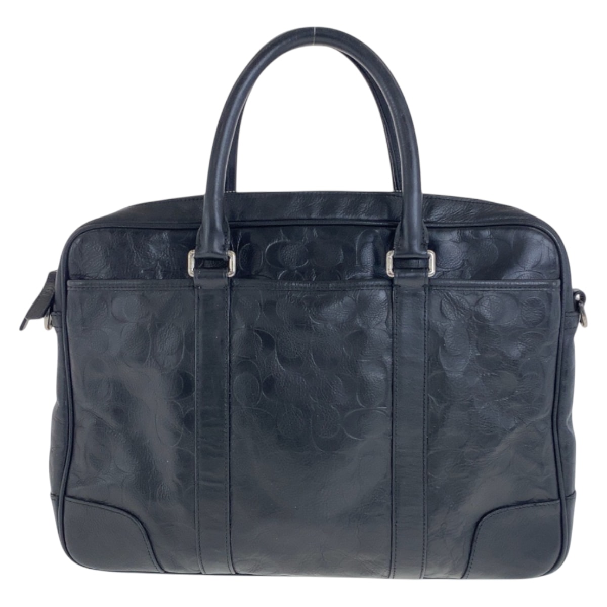 COACH コーチ シグネチャー ブラック 黒 シルバー金具 レザー ビジネスバッグ ブリーフケース 600333 【中古】
