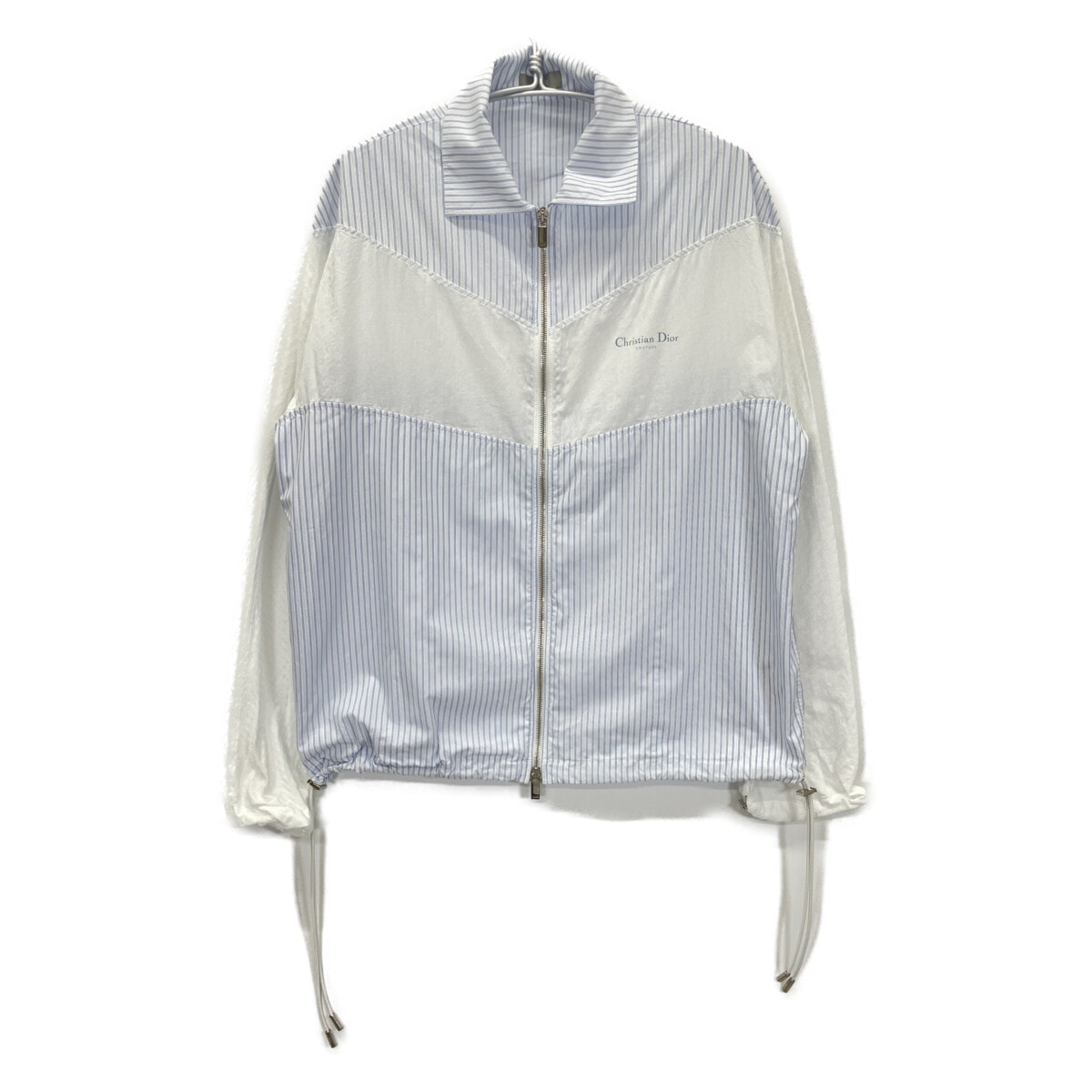 ディオールオム ホワイト×ブルー ストライプ ジップアップブルゾン 48