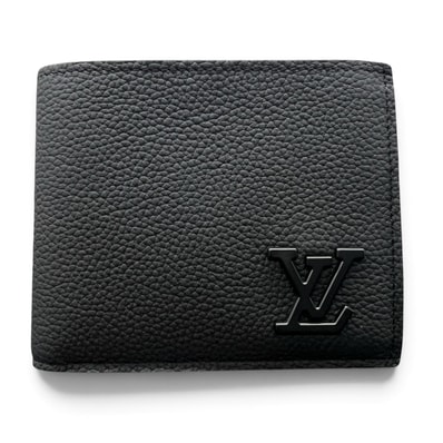 LOUIS VUITTON 希少 極美品 ルイヴィトン ポルトフォイユ マルコ LVアエログラム 二つ折り財布 M81742 カーフレザー RFID確認済 ブラック コンパクトウォレット LV Aランク 中古 鑑定済 ヴィトン財布
