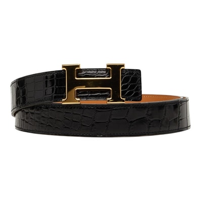 エルメス コンスタンス Hベルト ベルト サイズ105 ブラック ゴールド アリゲーター メンズ HERMES 【中古】