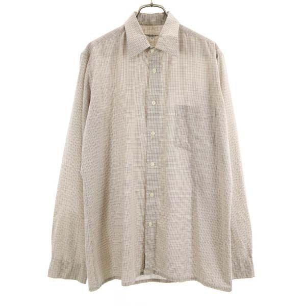 YVES SAINT LAURENT イヴサンローラン 80s 90s オールド チェック柄 長袖 シャツ 15 1/2 34-35 茶系 ワイシャツ