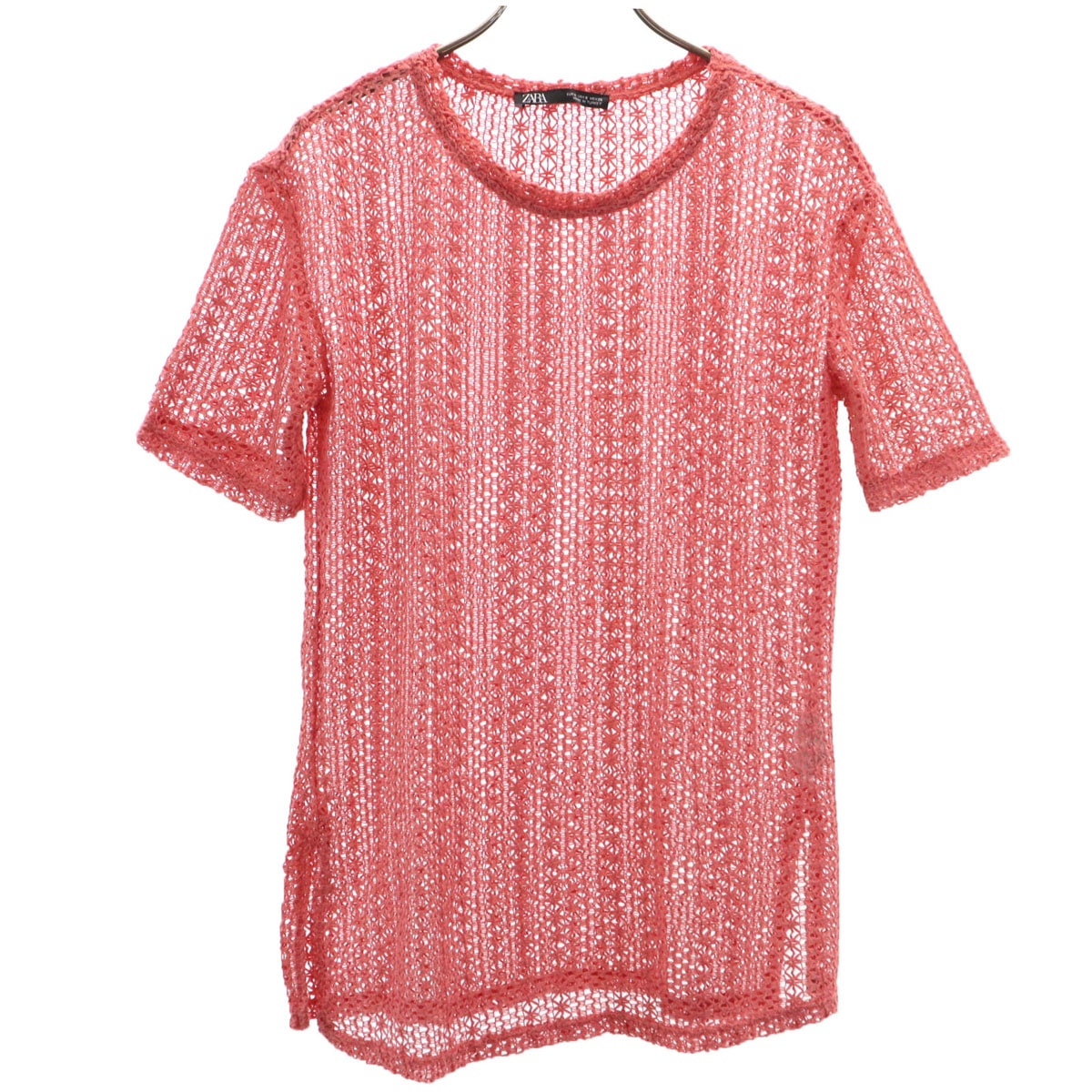 ZARA ザラ 半袖 カギ編み ニット S ピンク系