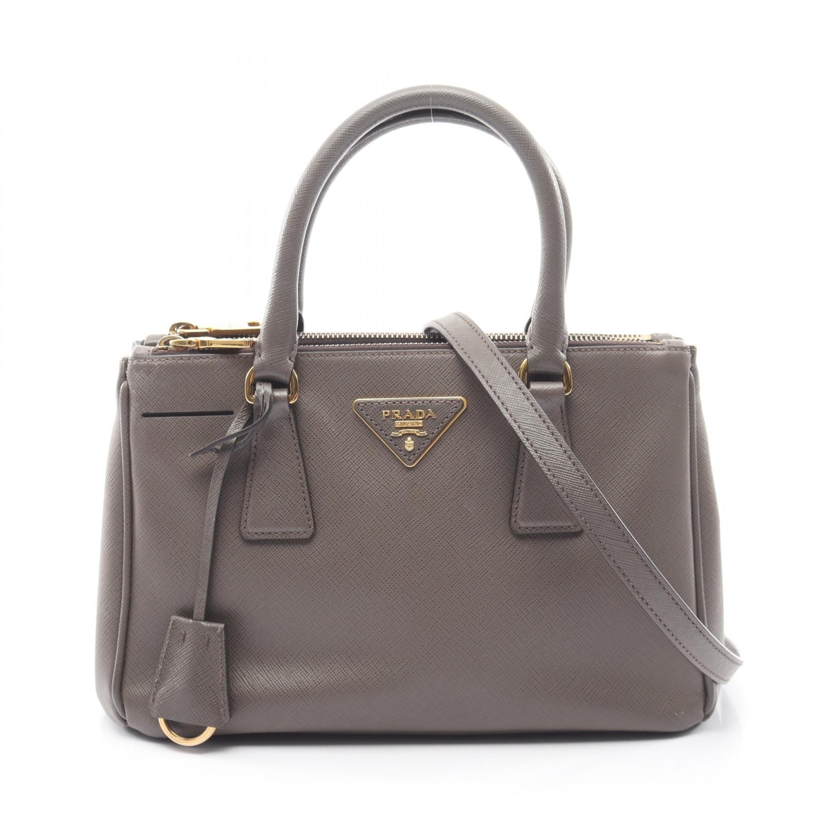 プラダ PRADA SAFFIANO LUX ガレリア 2WAY ハンドバッグ バッグ サフィアーノレザー レディース グレー系 【中古】