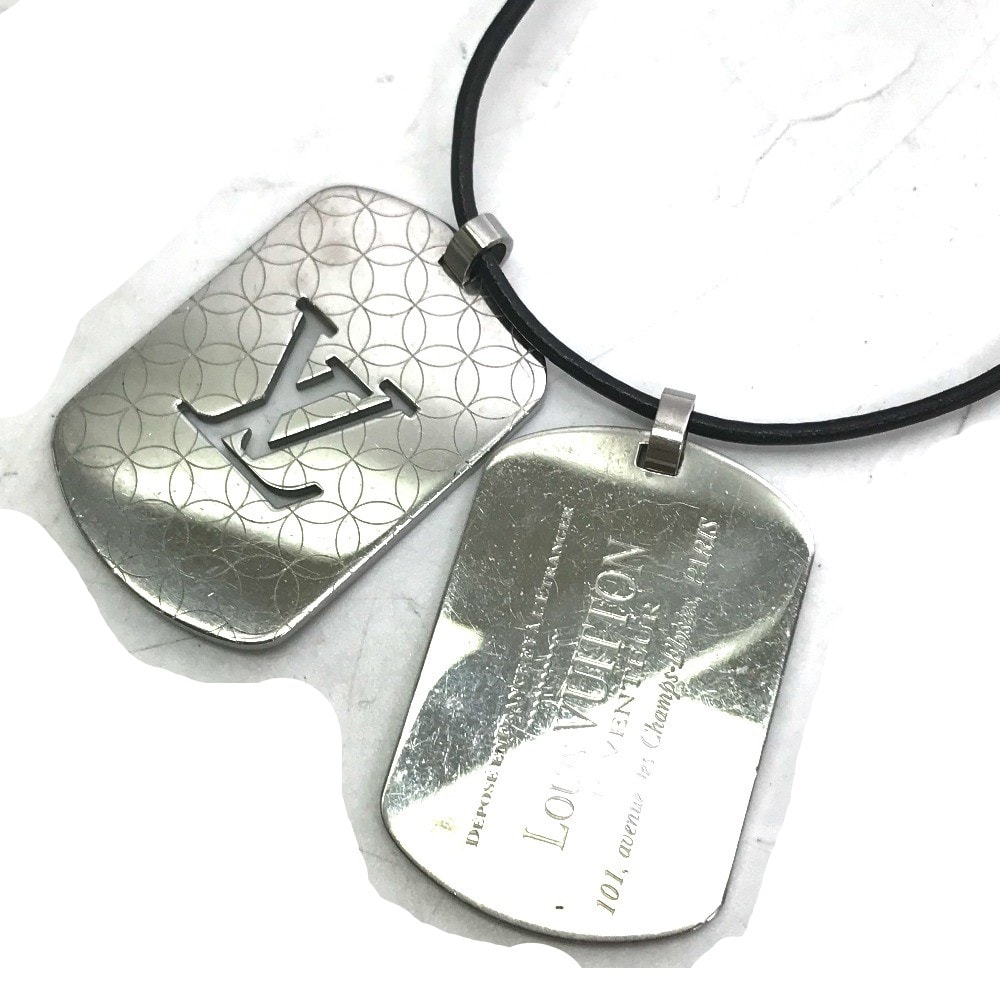ルイヴィトン LOUIS VUITTON パンダンティフ・シャンゼリゼ GM M65453 革紐 レザー ネックレス SS シルバー