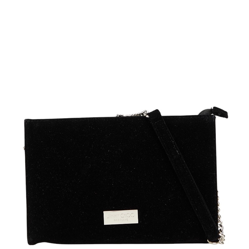ジミーチュウ ロゴプレート チェーン ワンショルダーバッグ ブラック シルバー ポリエステル レディース JIMMY CHOO 中古