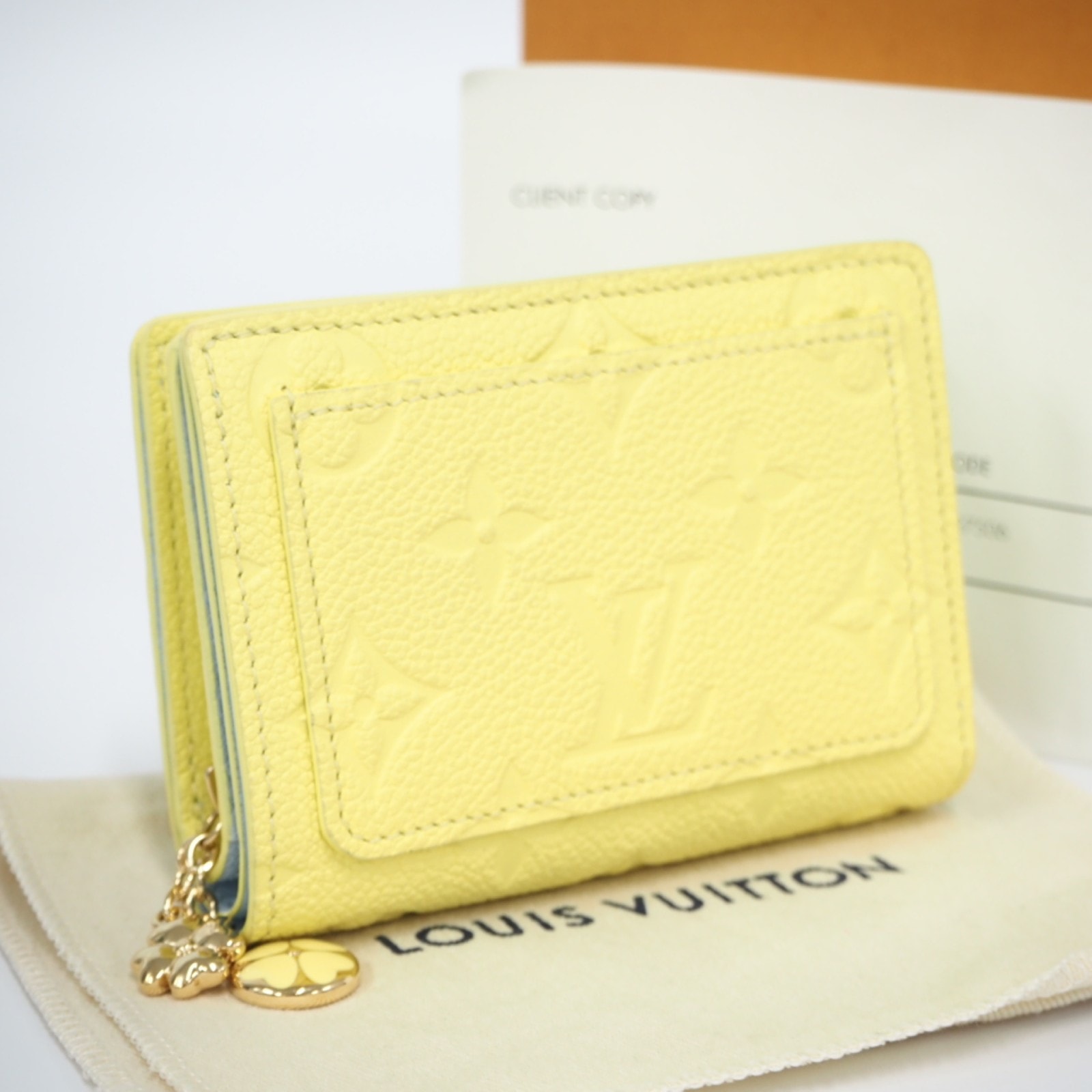 極美品 LOUIS VUITTON ルイ・ヴィトン モノグラム アンプラント ポルトフォイユ クレア M27506 二つ折り財布 イエロー ブルー カウハイド レディース