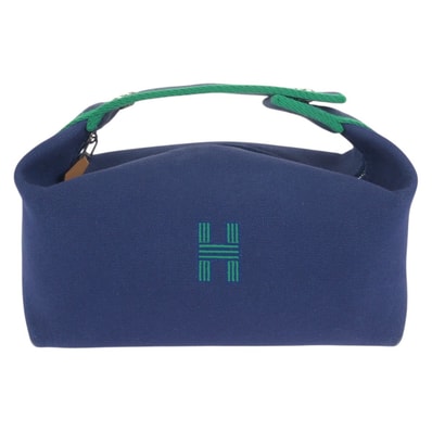 HERMES エルメス ブリッド ア ブラック PM マリン ブルー グリーン トワルアッシュ ハンドバッグ アクセサリーポーチ メイクポーチ 602698 【中古】