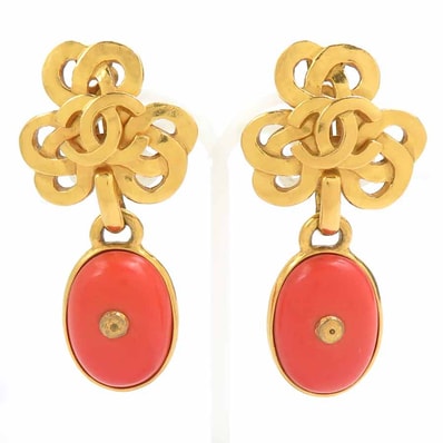 シャネル CHANEL イヤリング ココマーク メタル/ストーン ゴールド/オレンジ レディース【中古】 e61854a