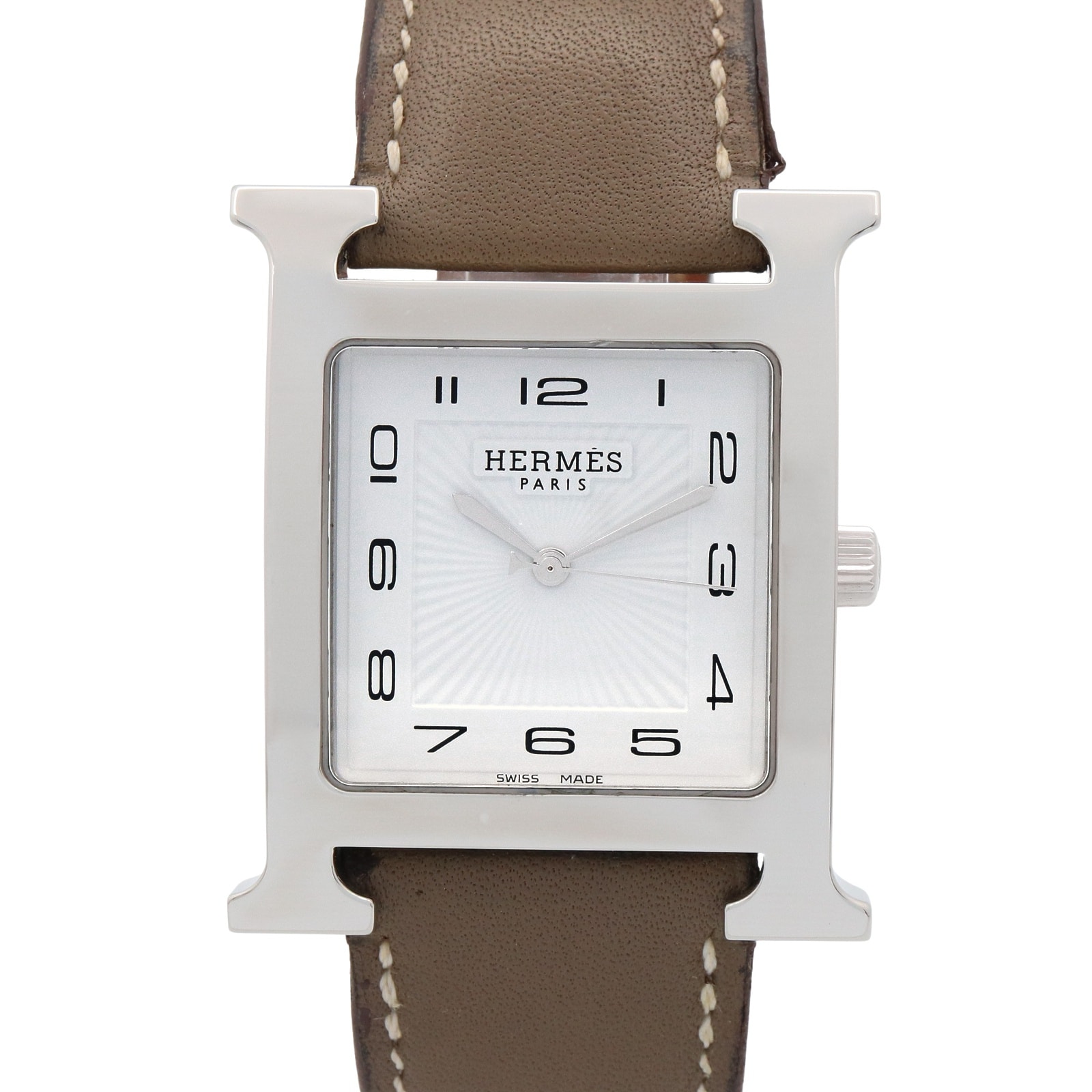 エルメス HERMES Hウォッチ 腕時計 時計 ステンレススチール レザーベルト メンズ ホワイト系 HH1.810 【中古】