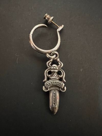 Chrome Hearts # 5 Dagger Charm On Hoop Earrings "Silver"