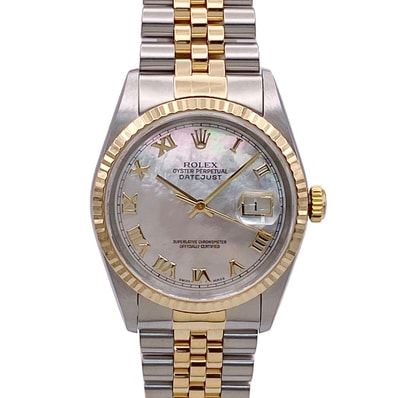 ROLEX ロレックス デイトジャスト ホワイトシェル MOP ローマ数字 P番 腕時計 16233NR ステンレス K18イエローゴールド ゴールド シルバー メンズ【中古】