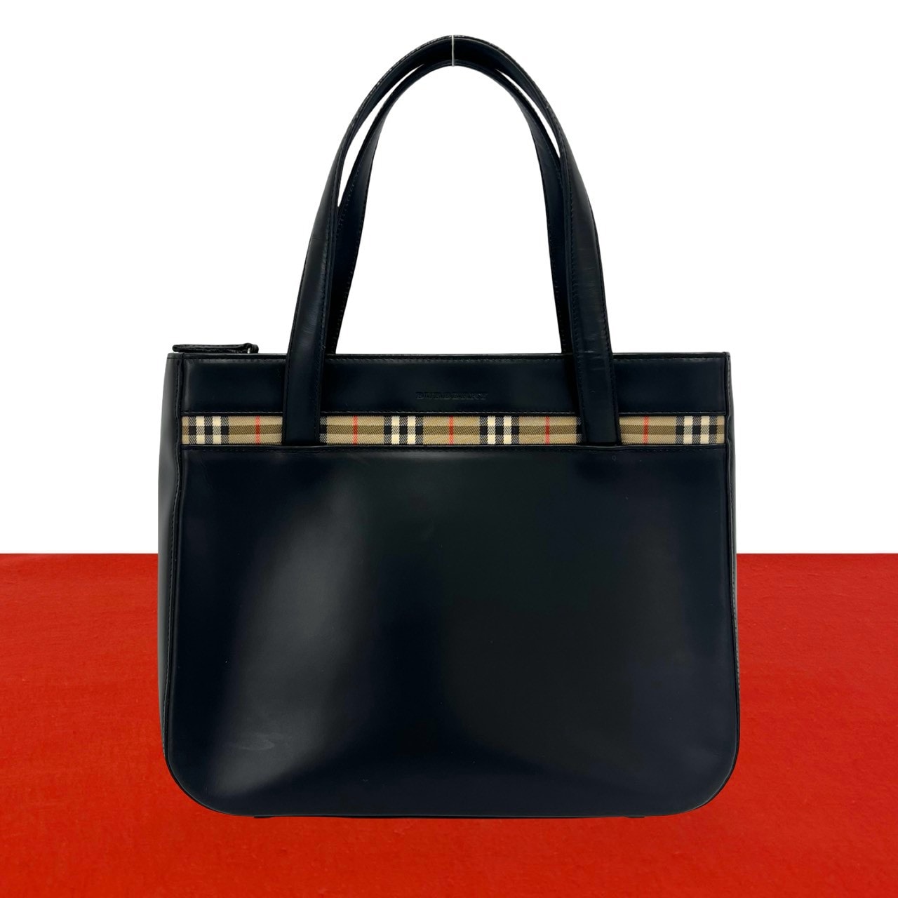 BURBERRY バーバリー ロゴ ノバチェック レザー キャンバス ハンドバッグ ブラック
23373