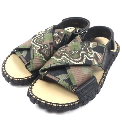 極美品 ヴァレンティノ サンダル ブラック カーキ メンズ 40 TK905