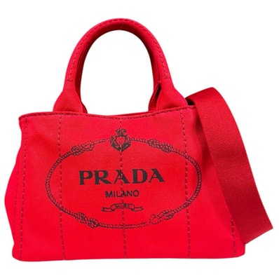 プラダ カナパトートSS ショルダーバッグ キャンバス B2439G レッド レディース PRADA 中古