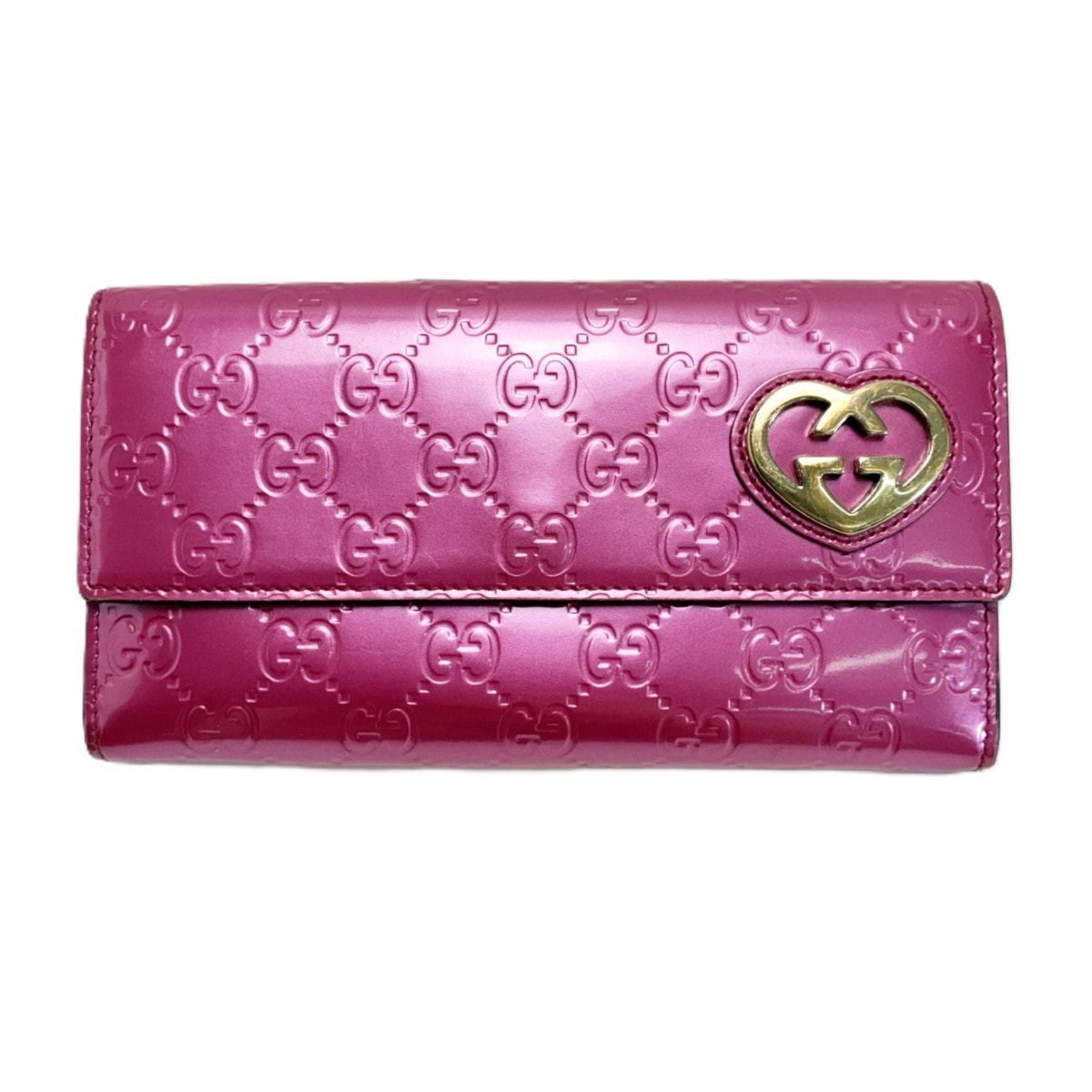 GUCCI グッチ ラブリーハート エナメル GGエンボス 251861 ピンク 長財布 レディース