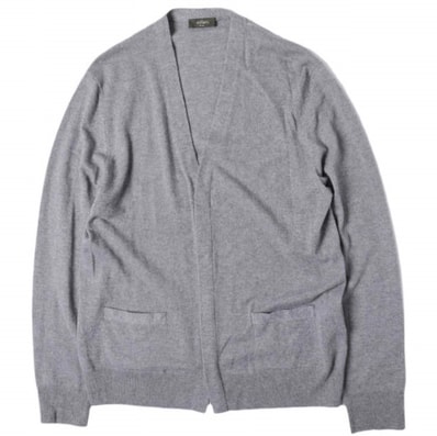 Berluti ベルルッティ イタリア製 レザーディテール カシミヤVネックカーディガン R14KCL51YABX M GRAY ニット トップス g27734