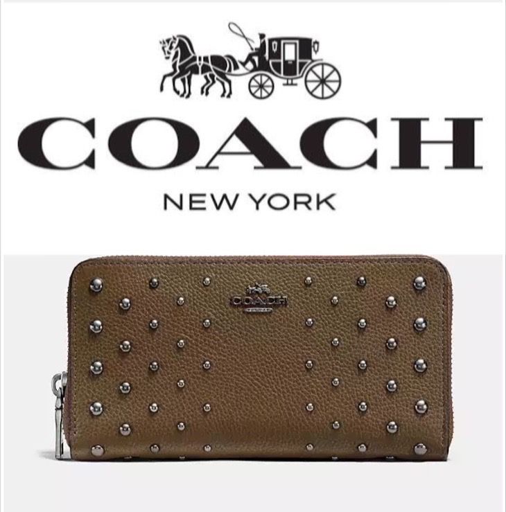 COACH アコーディオン ジップアラウンド オンブルリベット スタッズ 長財布
