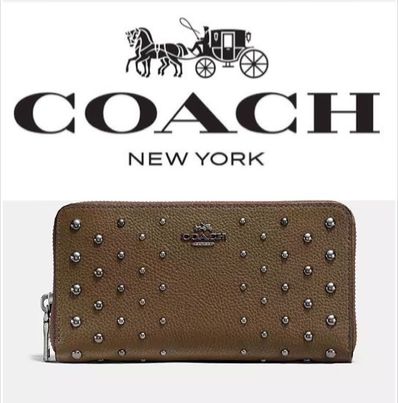 COACH アコーディオン ジップアラウンド オンブルリベット スタッズ 長財布