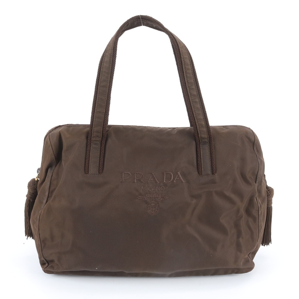 ■美品 プラダ テスート ナイロンロゴ 刺繍 タッセルハンドバッグ