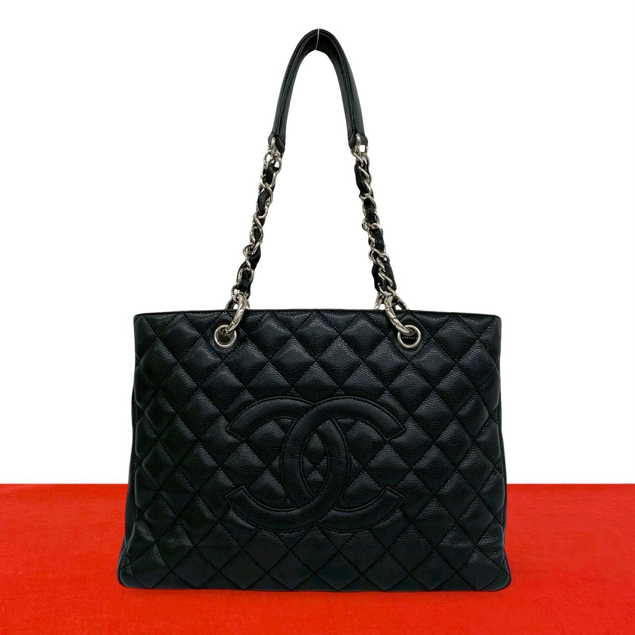 CHANEL シャネル GST トート マトラッセ ココマーク キャビアスキン トートバッグ ブラック
 335-4