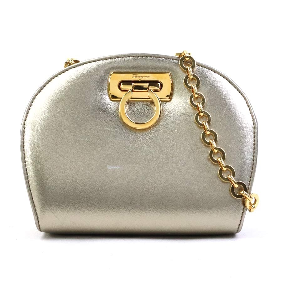 サルヴァトーレフェラガモ Salvatore Ferragamo ショルダーバッグ ガンチーニ レザー/メタル ゴールド レディース【中古】 e60753a