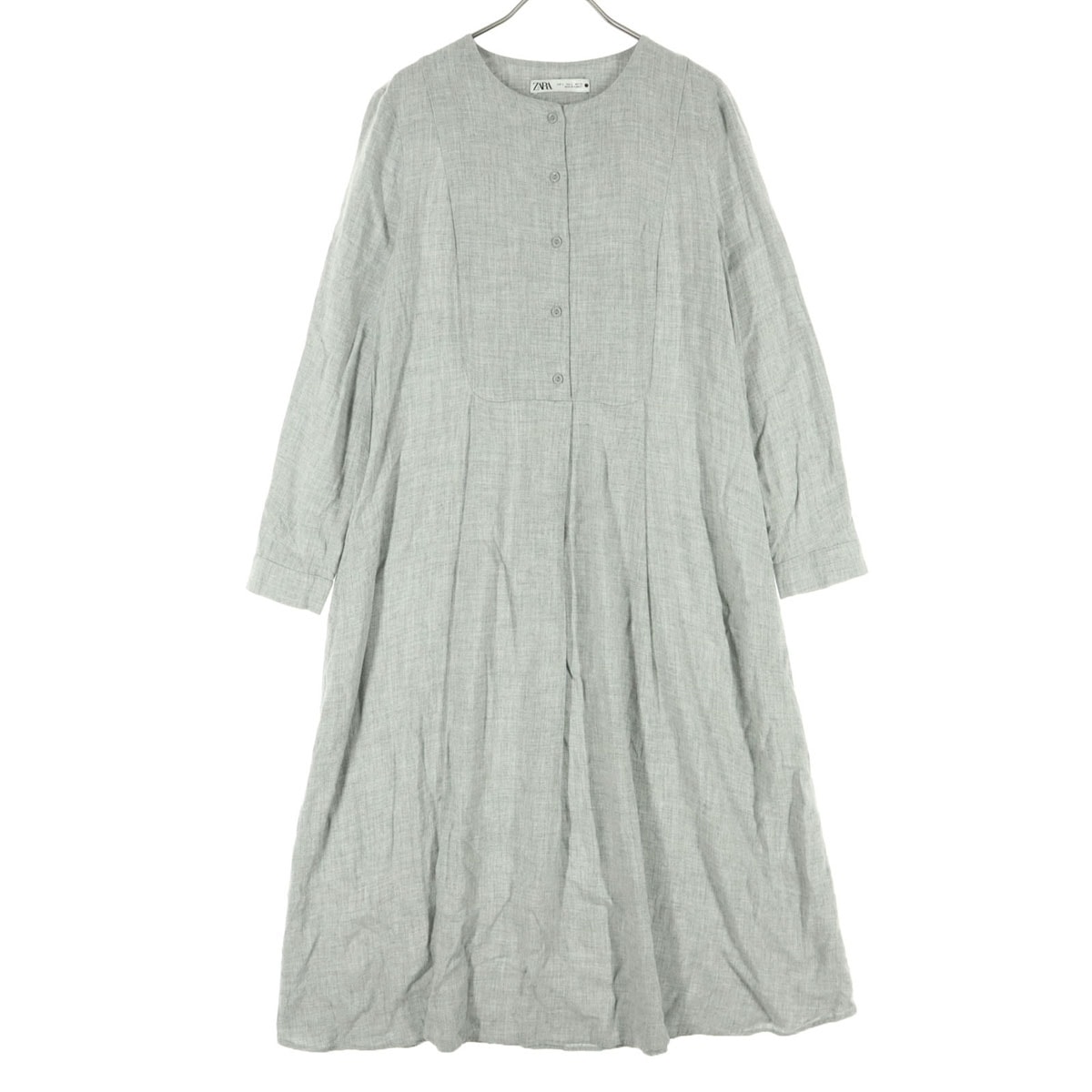 美品 ZARA ザラ 長袖 レーヨン クルーネック ロングワンピース S ライトグレー