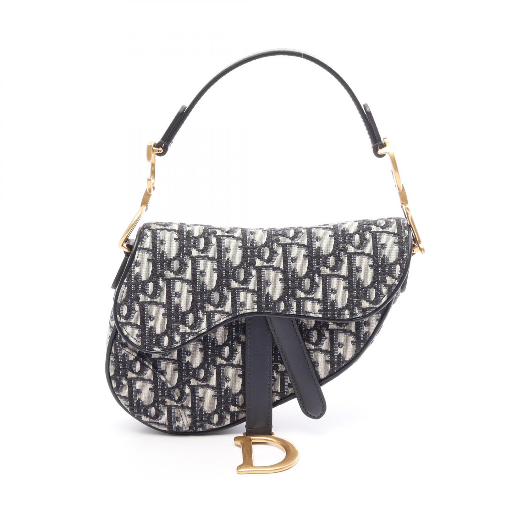 ディオール Dior SADDLE サドル オブリーク ハンドバッグ バッグ キャンバス レザー レディース ネイビー系 / ベージュ系 【中古】