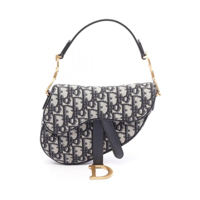 ディオール Dior SADDLE サドル オブリーク ハンドバッグ バッグ キャンバス レザー レディース ネイビー系 / ベージュ系 【中古】