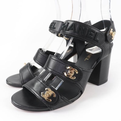 美品 シャネル サンダル ブラック レディース 35.5 G37387