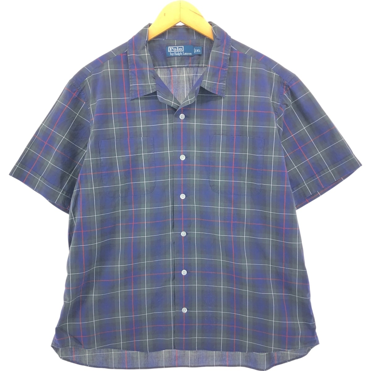 古着 ラルフローレン Ralph Lauren POLO by Ralph Lauren チェック柄 半袖 オープンカラー コットンシャツ メンズXL相当/eaa542672