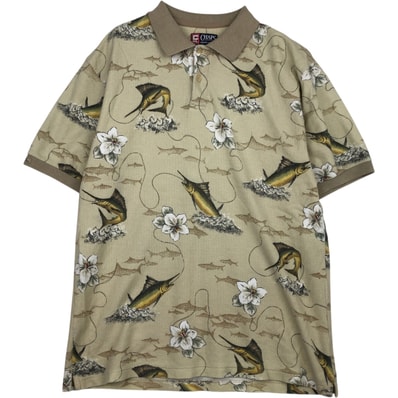 古着 ラルフローレン Ralph Lauren CHAPS チャップス 総柄 半袖 ノーカラーポロシャツ メンズL相当/eaa635228