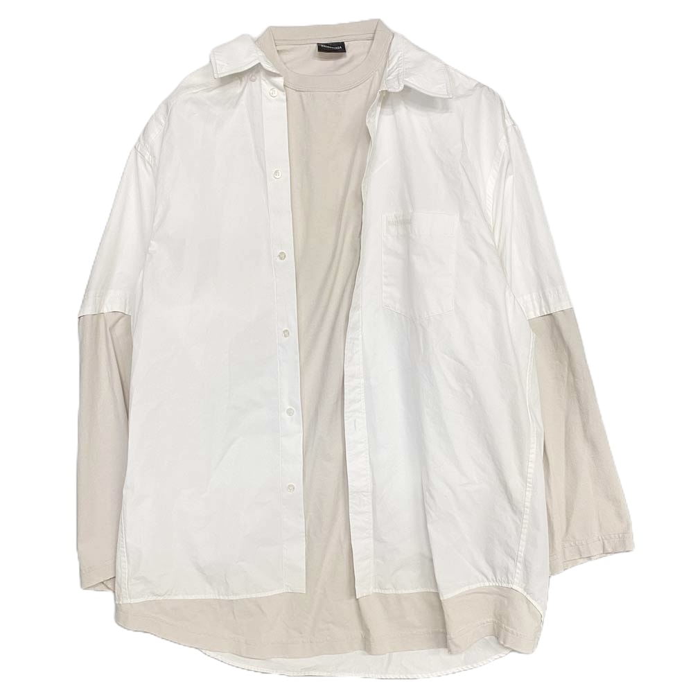 BALENCIAGA バレンシアガ 長袖シャツ 23SS 725608 TYB18 トロンプルイユ レイヤード ドッキング 長袖 シャツ ホワイト系 ベージュ系【美品】【中古】