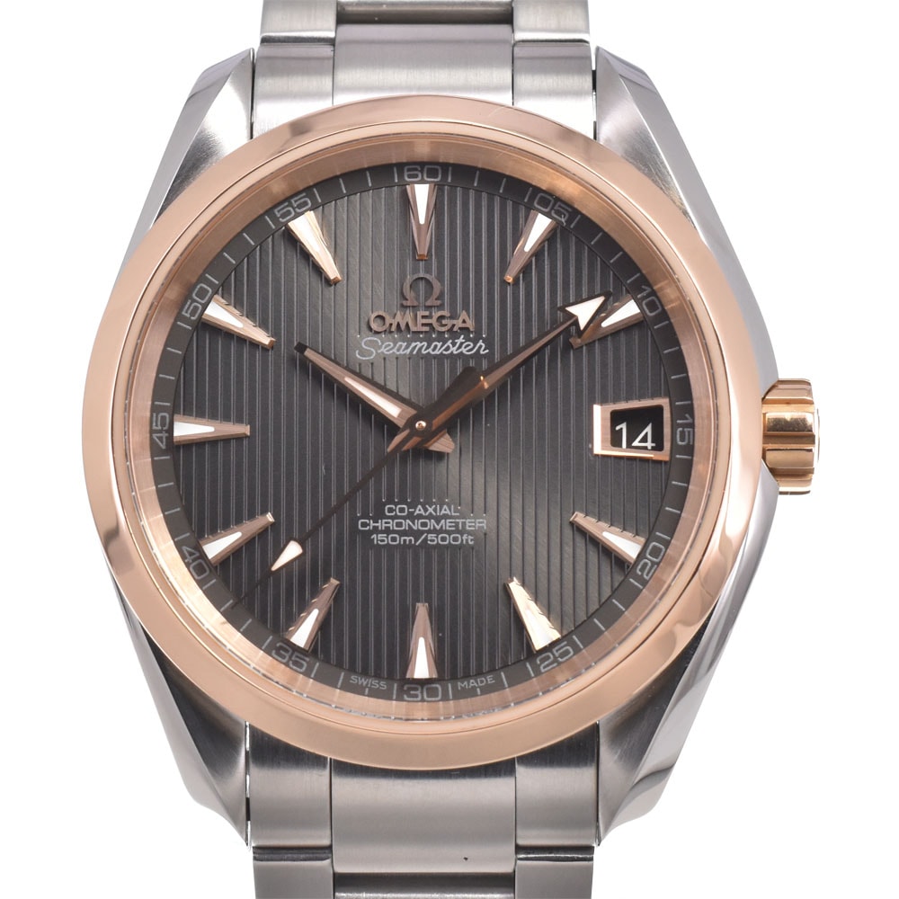 オメガ OMEGA 231.20.39.21.06.003 シーマスター アクアテラ 120m デイト グレー 自動巻き メンズ 美品 保証書付き 腕時計 L#151059