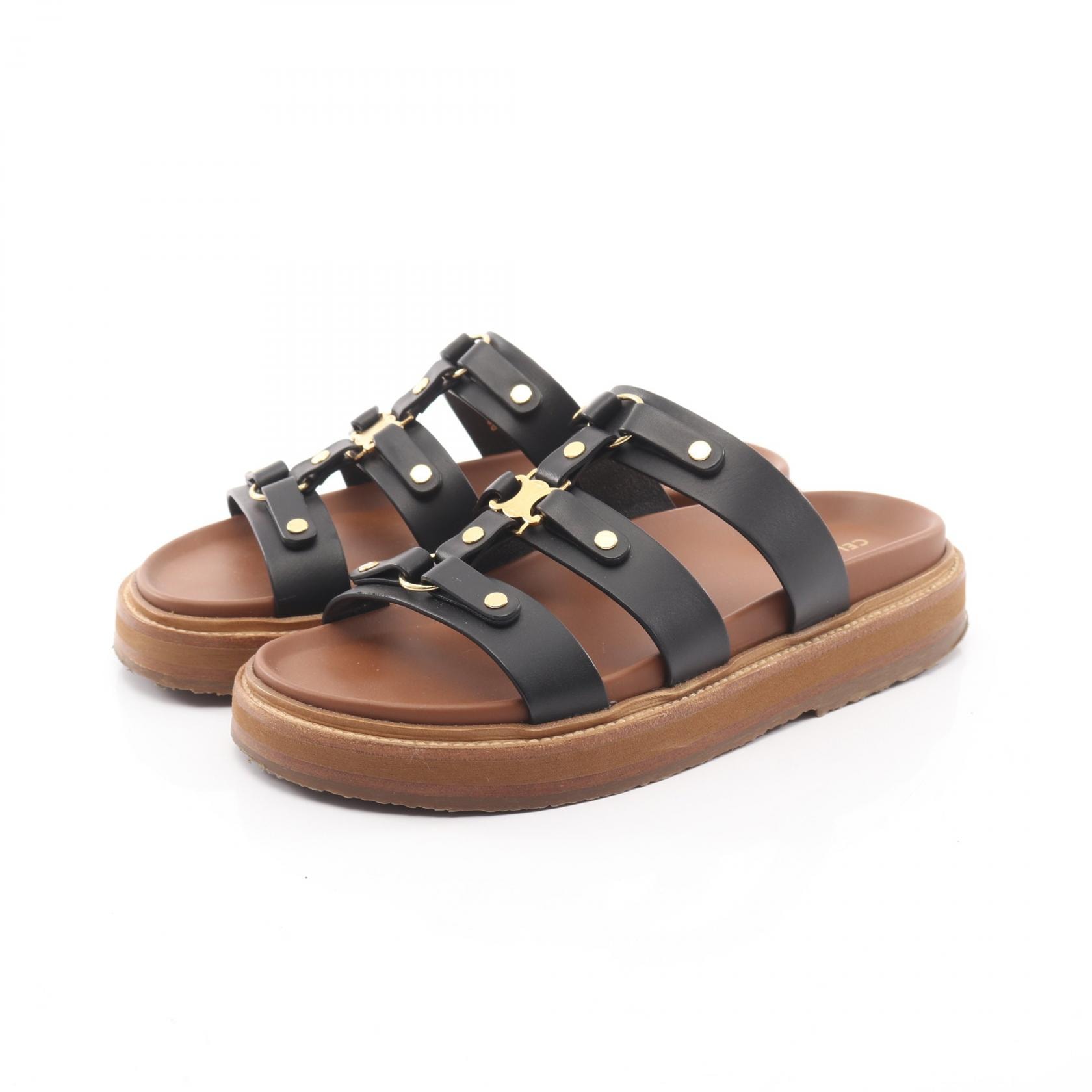 セリーヌ CELINE ティッピ トリオンフ サンダル 靴 レザー レディース ブラック系 / ブラウン系 【中古】