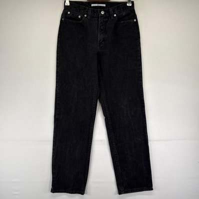 古着 トミーヒルフィガー TOMMY HILFIGER デニム パンツ スリムストレート レザーパッチ ジーパン ロゴ 6 ブラック系 レディース