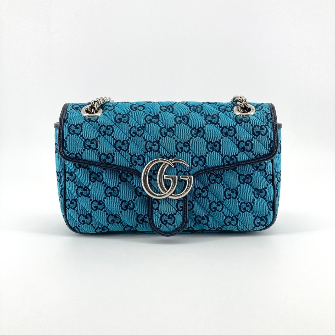 GUCCI(グッチ) GGマーモント ブルーキャンパス チェーンフラップ 443497 ショルダーバッグ ブルー